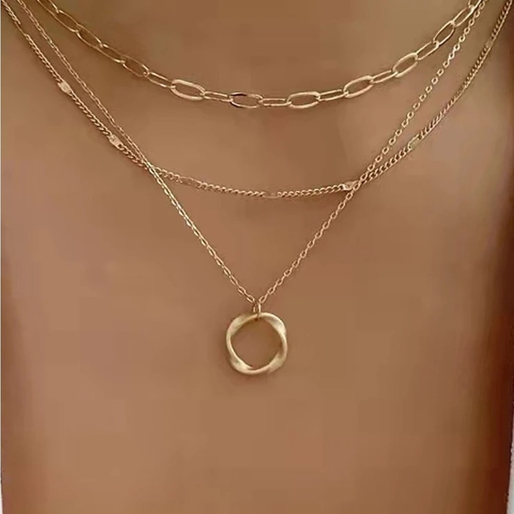 New layered necklace with twisted round charm